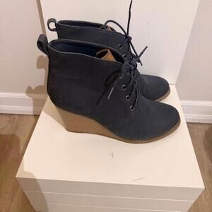 Nautica Waterline Wedge Lace up Boots Navy Women's 7.5 Heeled Faux Suede